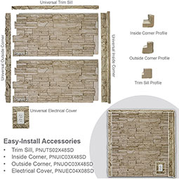 Ekena Millwork - PNUTS02X48 - 48"W x 2"D x 2"H Universal Trim Sill for StoneCraft Faux Riverrock Siding Panels