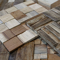 Ekena Millwork - WPW12X12INMENA - 11 7/8"W x 11 7/8"H x 1/2"P Interlocking Boat Wood Mosaic Wall Tile, Natural Finish
