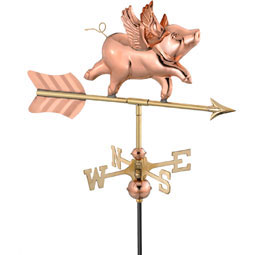 Good Directions - GD8840P - 21"L x 11"W x 26"H Flying Pig Weathervane, Polished Copper