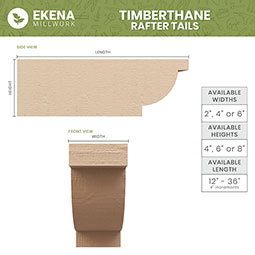 Ekena Millwork - RFTURCHP - Chapel Hill Rough Cedar Woodgrain TimberThane Rafter Tail, Primed Tan