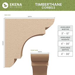 Ekena Millwork - CORURPEC - Pescadero Rough Cedar Woodgrain TimberThane Corbel, Primed Tan