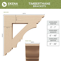 Ekena Millwork - BKTUROTRA44 - Traditional Block Rough Cedar Woodgrain TimberThane Bracket w/ Offset Brace