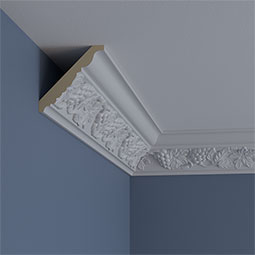 Ekena Millwork - MLD04X04X05GR - 3 7/8"H x 3 7/8"P x 5 1/2"F x 94 1/2"L, (10 5/8" Repeat) Grape Bunch Crown Moulding
