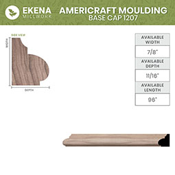Ekena Millwork - MLDWM1207 - WM1207 5/8"D x 7/8"W x 96"L Americraft Solid Hardwood Stain Grade Base Cap Moulding