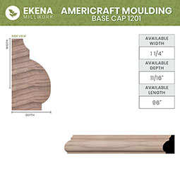 Ekena Millwork - MLDWM1201 - WM1201 5/8"D x 1 1/4"W x 96"L Americraft Solid Hardwood Stain Grade Base Cap Moulding