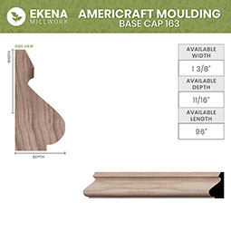 Ekena Millwork - MLDWM163 - WM163 5/8"D x 1 3/8"W x 96"L Americraft Solid Hardwood Stain Grade Base Cap Moulding