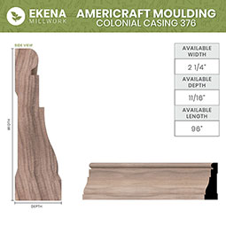 Ekena Millwork - MLDWM376 - WM376 5/8"D x 2 1/4"W x 96"L Americraft Solid Hardwood Stain Grade Colonial Casing Moulding