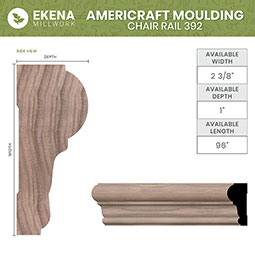 Ekena Millwork - MLDWM392 - WM392 1"D x 2 3/8"W x 96"L Americraft Solid Hardwood Stain Grade Chair Rail Moulding