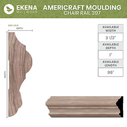 Ekena Millwork - MLDWM397 - WM397 1"D x 3 1/2"W x 96"L Americraft Solid Hardwood Stain Grade Chair Rail Moulding