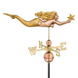 Good Directions - GD966GL - Mermaid with Starfish Weathervane - Pure Copper with Golden Leaf Finish