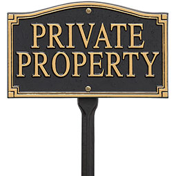 Whitehall Products LLC - WH01430 - 9 1/2"L x 5 3/4"W x 3/8"H "Private Property" Wall/Lawn Plaque, Black and Gold
