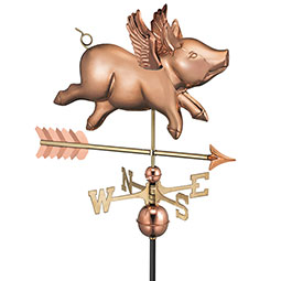 Good Directions - GD9612PA - Flying Pig with Arrow Weathervane - Pure Copper