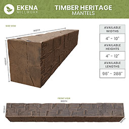 Ekena Millwork - MANURUS - Rustic Sawn Heritage Timber Faux Wood Fireplace Mantel