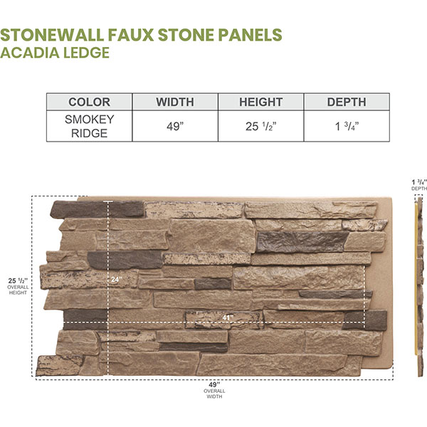 Ekena Millwork - PNU24X48AL - Acadia Ledge Stacked Stone, StoneCraft Faux Stone Siding Panel