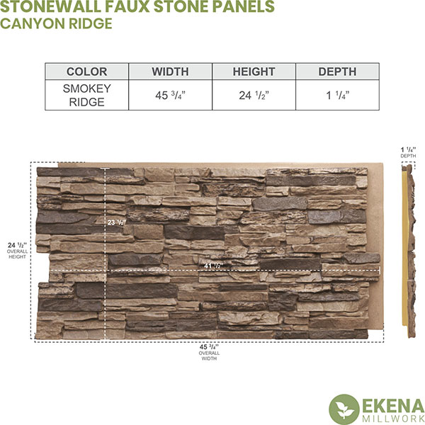 Ekena Millwork - PNU24X48CN - 45 3/4"W x 24 1/2"H x 1 1/4"D Canyon Ridge Stacked Stone, StoneCraft Faux Stone Siding Panel