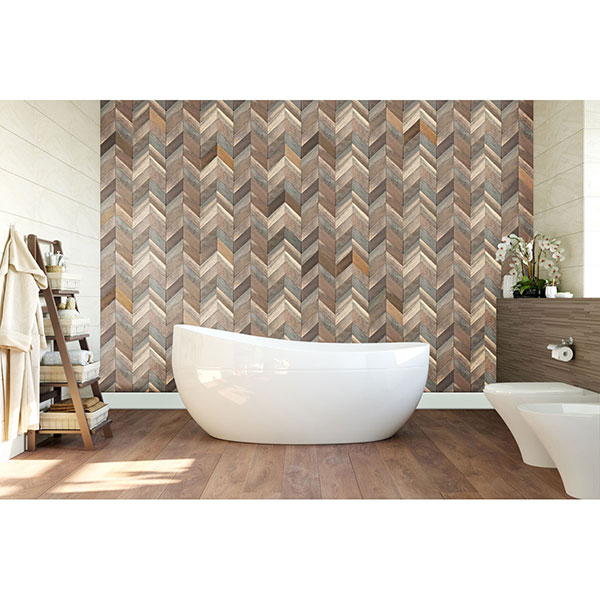 Ekena Millwork - WPW12X12CVMENA - 11 7/8"W x 11 7/8"H x 3/8"P Chevron Boat Wood Mosaic Wall Tile, Natural Finish