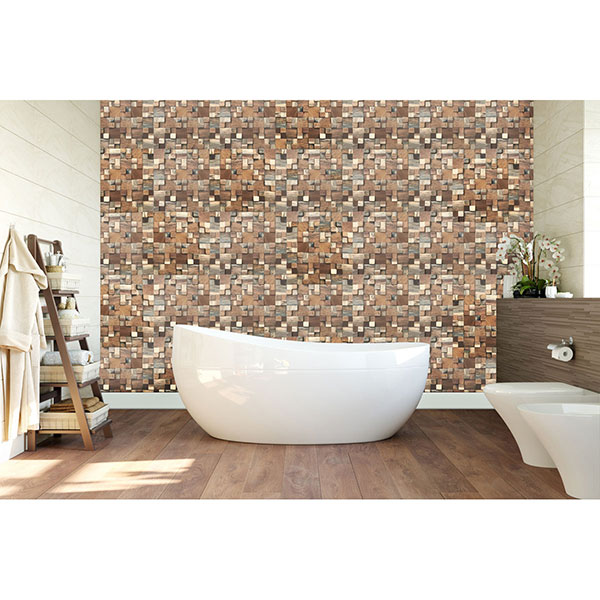 Ekena Millwork - WPW12X12BLMENA - 11 7/8"W x 11 7/8"H x 1/2"P Belmont Boat Wood Mosaic Wall Tile, Natural Finish