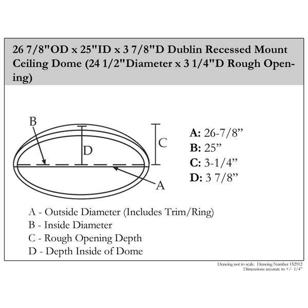Ekena Millwork - DOME26DU - 26 7/8"OD x 25"ID x 3 7/8"D Dublin Recessed Mount Ceiling Dome (24 1/2"Diameter x 3 1/4"D Rough Opening)
