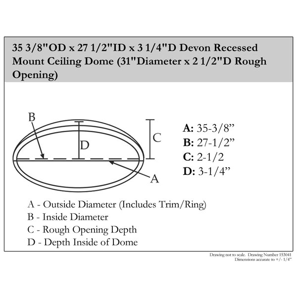 Ekena Millwork - DOME35DE - 35 3/8"OD x 27 1/2"ID x 3 1/4"D Devon Recessed Mount Ceiling Dome (31"Diameter x 2 1/2"D Rough Opening)