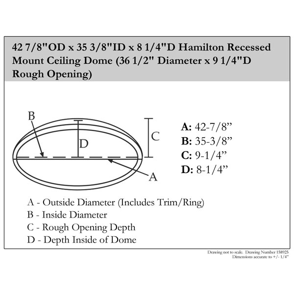 Ekena Millwork - DOME42HA - 42 7/8"OD x 35 3/8"ID x 8 1/4"D Hamilton Recessed Mount Ceiling Dome (36 1/2" Diameter x 9 1/4"D Rough Opening)