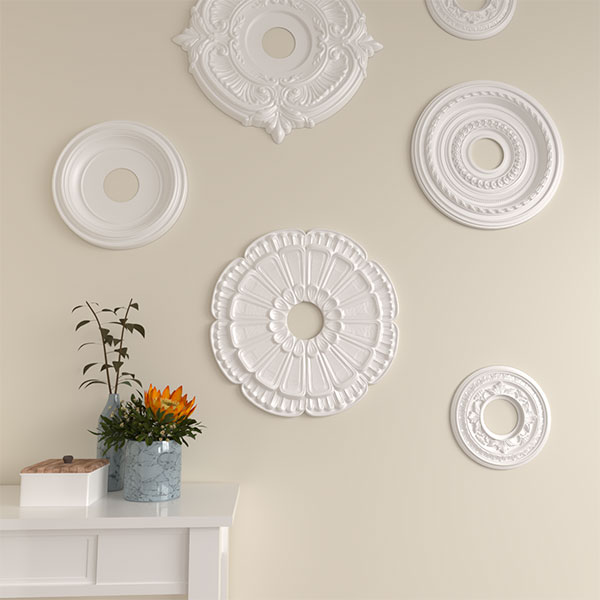 Ekena Millwork - CM18FW2 - 18 1/2"OD x 3 5/8"ID x 7/8"P Flower Ceiling Medallion, Two Piece (Fits Canopies up to 3 5/8")