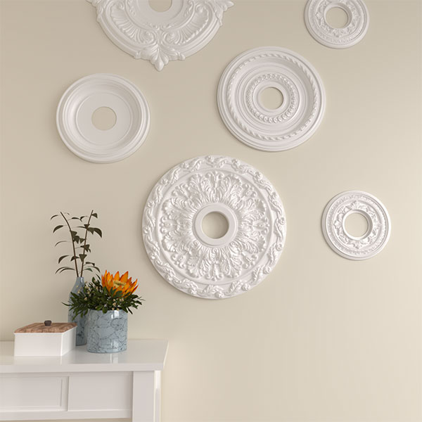 Ekena Millwork - CM19SP_P - 19 7/8"OD x 3 5/8"ID x 1 1/4"P Spring Leaf Ceiling Medallion (Fits Canopies up to 5 5/8")