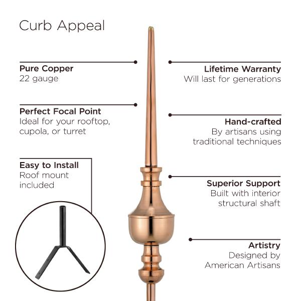 Good Directions - GD743 - 39" Victoria Pure Copper Rooftop Finial with Roof Mount