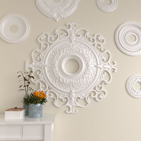 Ekena Millwork - CM38OL_P - 38 3/8"OD x 6 5/8"ID x 2 7/8"P Orleans Ceiling Medallion (Fits Canopies up to 8 1/4")
