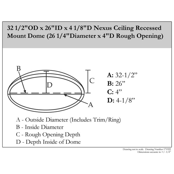 Ekena Millwork - DOME32NE - 32 1/2"OD x 26"ID x 4 1/8"D Nexus Ceiling Recessed Mount Dome (26 1/4"Diameter x 4"D Rough Opening)