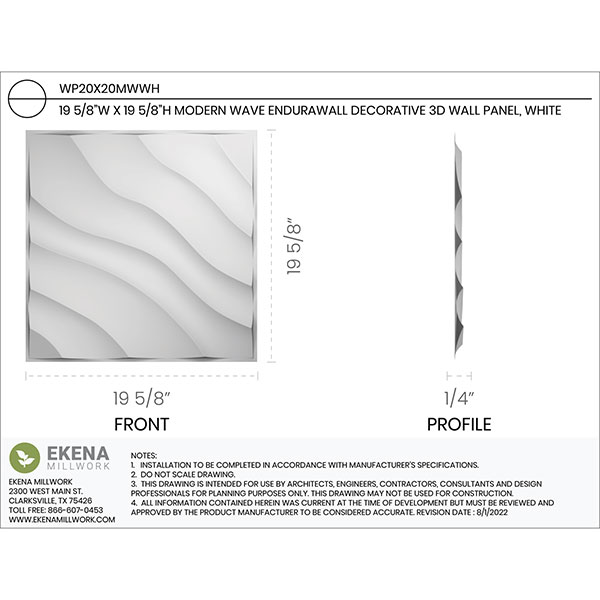 Ekena Millwork - WPMW - 19 5/8"W x 19 5/8"H Modern Wave EnduraWall Decorative 3D Wall Panel