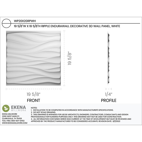 Ekena Millwork - WPRP - 19 5/8"W x 19 5/8"H Ripple EnduraWall Decorative 3D Wall Panel