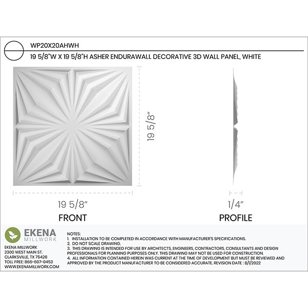 Ekena Millwork - WPAH - 19 5/8"W x 19 5/8"H Asher EnduraWall Decorative 3D Wall Panel