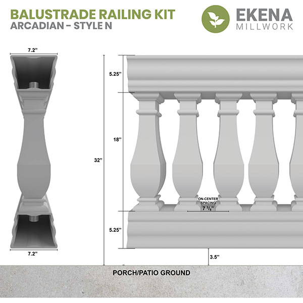 Ekena Millwork - BALKAC - Fiberthane Arcadian Balustrade Railing Kit