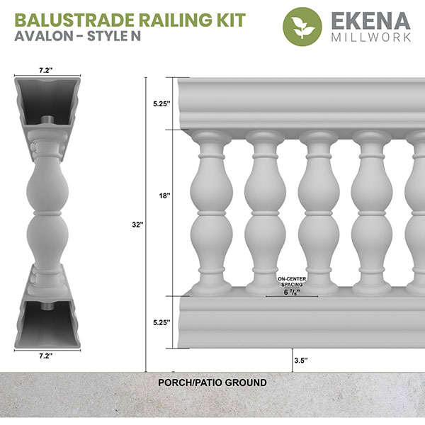 Ekena Millwork - BALKAV - Fiberthane Avalon Balustrade Railing Kit