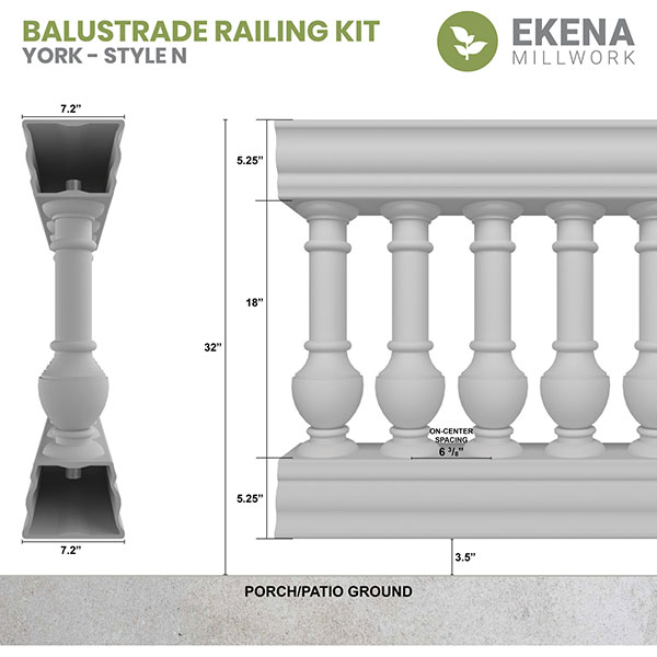 Ekena Millwork - BALKYO - Fiberthane York Balustrade Railing Kit