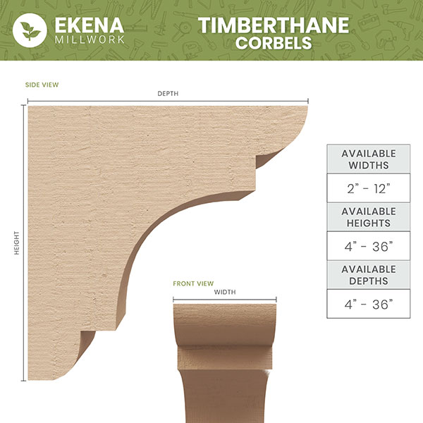 Ekena Millwork - CORURASHS0102 - Series 1 Classic Asheboro Rough Cedar Woodgrain TimberThane Corbel, Primed Tan