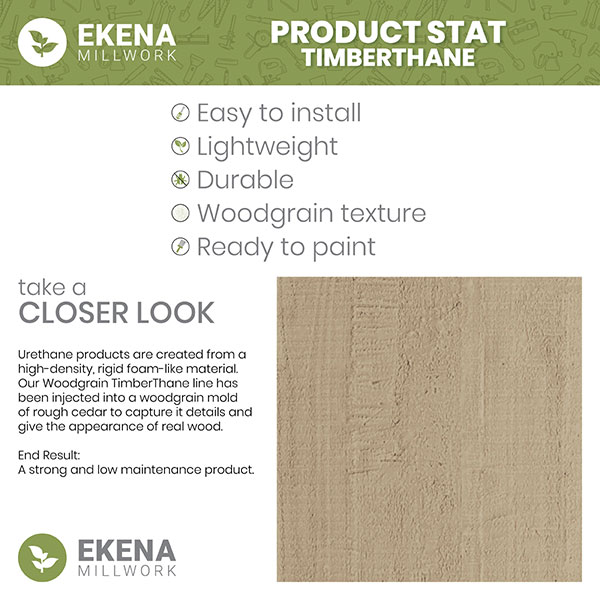 Ekena Millwork - RFTURASH - Asheboro Rough Cedar Woodgrain TimberThane Rafter Tail, Primed Tan
