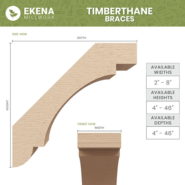 Ekena Millwork - BRCURCHG - Copenhagen Rough Cedar Woodgrain TimberThane Knee Brace