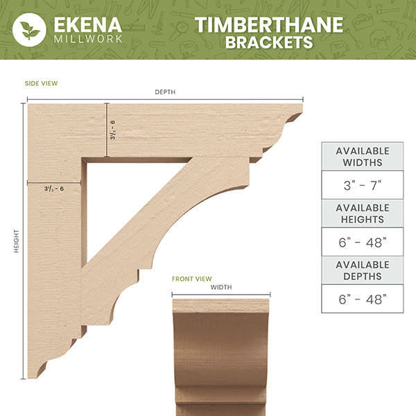 Ekena Millwork - BKTURTRA44 - Traditional Block Rough Cedar Woodgrain TimberThane Bracket