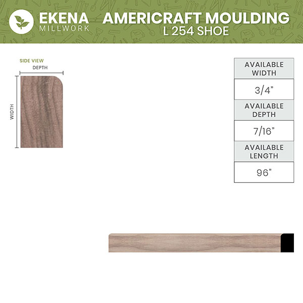 Ekena Millwork - MLDWM254 - WM881 1/2"D x 3/4"W x 96"L Americraft Solid Hardwood Stain Grade Shoe Moulding