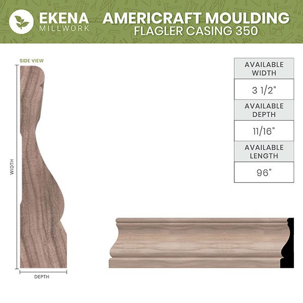 Ekena Millwork - MLDWM350 - WM350 5/8"D x 3 1/2"W x 96"L Americraft Solid Hardwood Stain Grade Flagler Casing Moulding