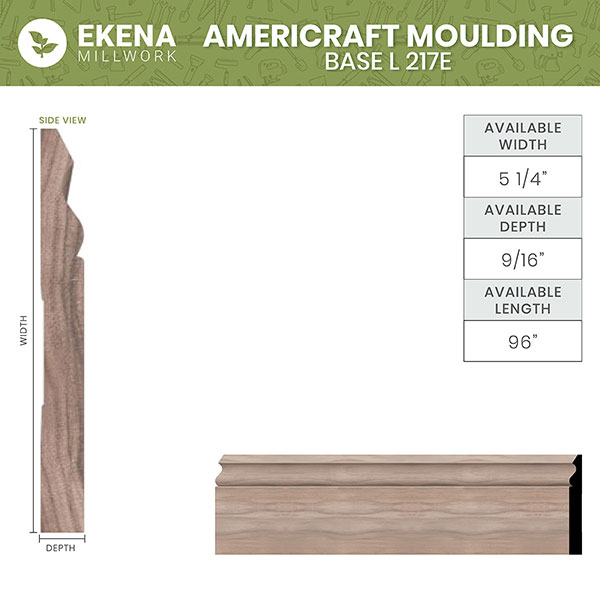 Ekena Millwork - MLDWM217 - WM217 5/8"D x 5 1/4"W x 96"L Americraft Solid Hardwood Stain Grade Base Moulding