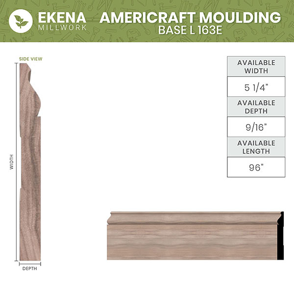 Ekena Millwork - MLDWM163E - WM163E 5/8"D x 5 1/4"W x 96"L Americraft Solid Hardwood Stain Grade Base Moulding