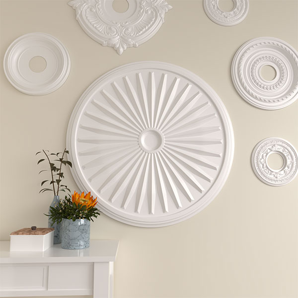 Ekena Millwork - CM33LE_P - 33 1/8"OD x 3 1/2"ID x 1 3/8"P Leandros Ceiling Medallion (Fits Canopies up to 5")