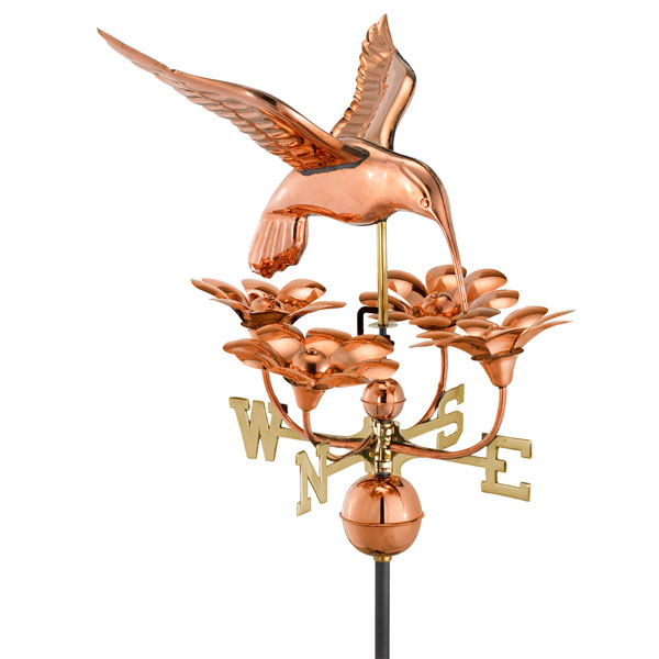 Good Directions - GD913P - Hummingbird with Flowers Weathervane - Pure Copper