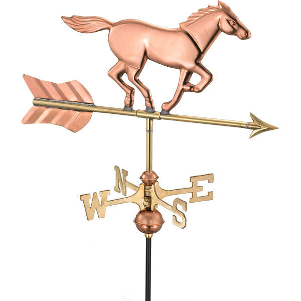 Good Directions - GD801P - 21"L x 11"W x 27"H Horse Weathervane, Polished Copper