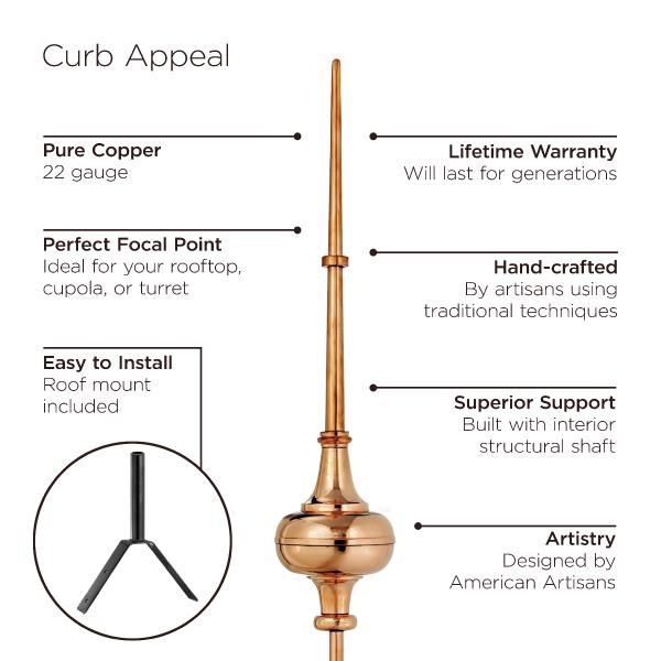 Good Directions - GD715 - 53" Morgana Pure Copper Rooftop Finial with Roof Mount