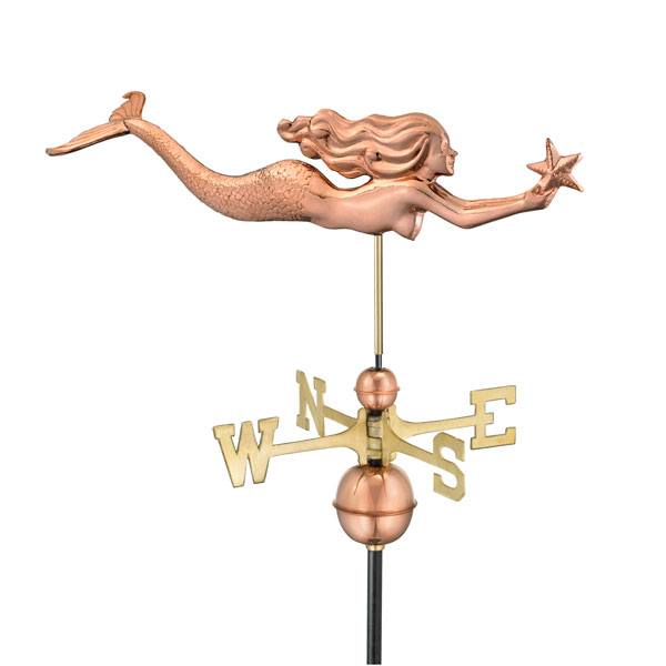 Good Directions - GD966P - Mermaid with Starfish Weathervane - Pure Copper