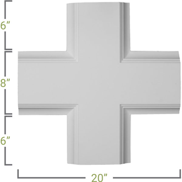 Ekena Millwork - CC08ICI02X20X20TR - 20"W x 2"P x 20"L Inner Cross Intersection for 8" Traditional Coffered Ceiling System