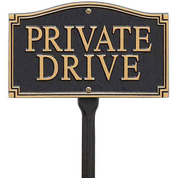 Whitehall Products LLC - WH01427 - 9 1/2"L x 5 3/4"W x 3/8"H "Private Drive" Wall/Lawn Plaque, Black and Gold